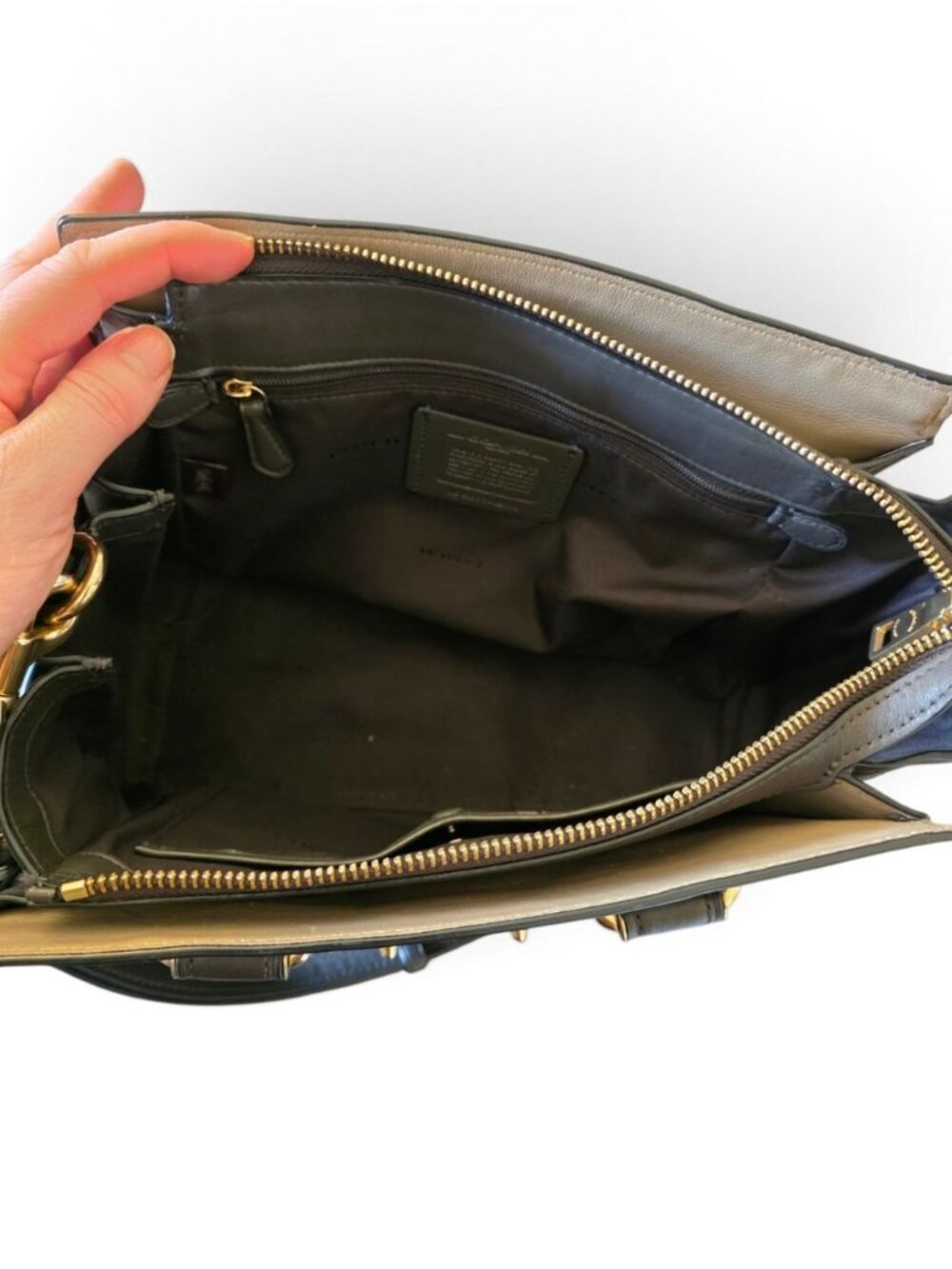 Coach Swagger 27 Gray Brown Glovetanned Leather Gold Satchel 12111 Authentic - Picture 7 of 16